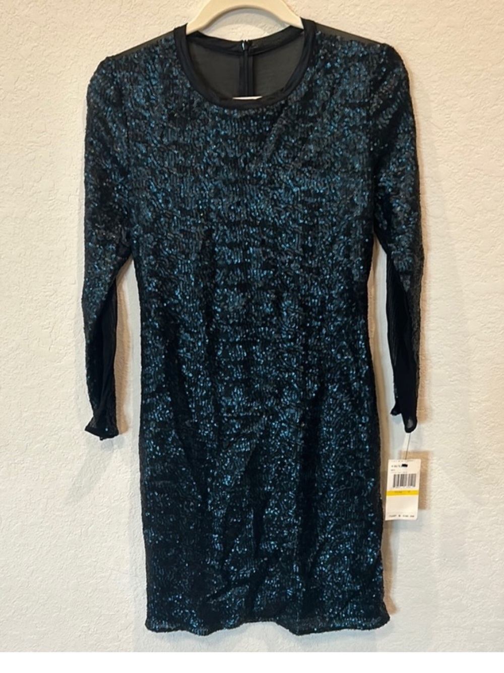 Allen B. by Allen Schwartz Black and Blue Sequin Long Sleeve Dress
